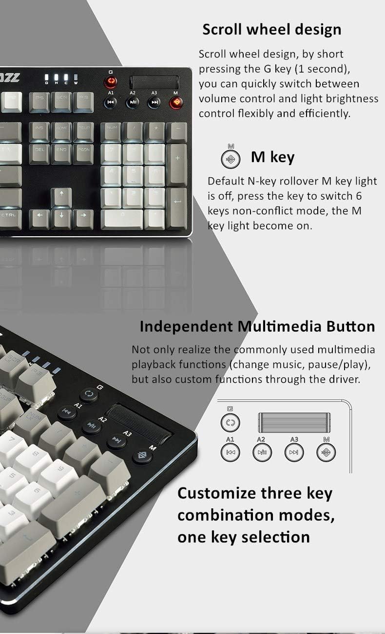 Mechanical Gaming Keyboard Blue Switches PBT Keycaps White Backlit I791