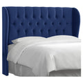 Velvet Navy Blue California King Wingback Headboard A349