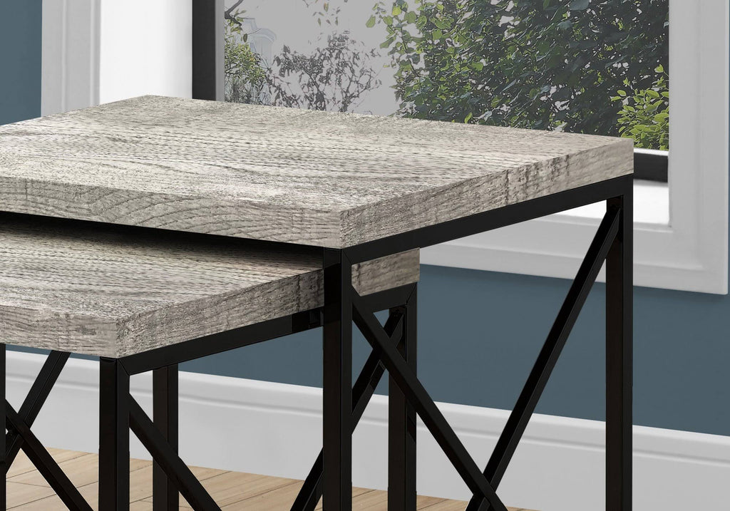 Taupe Black Particle Board Metal 2pcs Nesting Table Set V89805