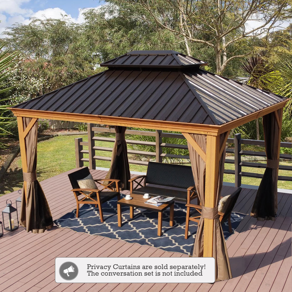 12 ft. W x 10 ft. D Brown Hardtop Aluminum Gazebo P234
