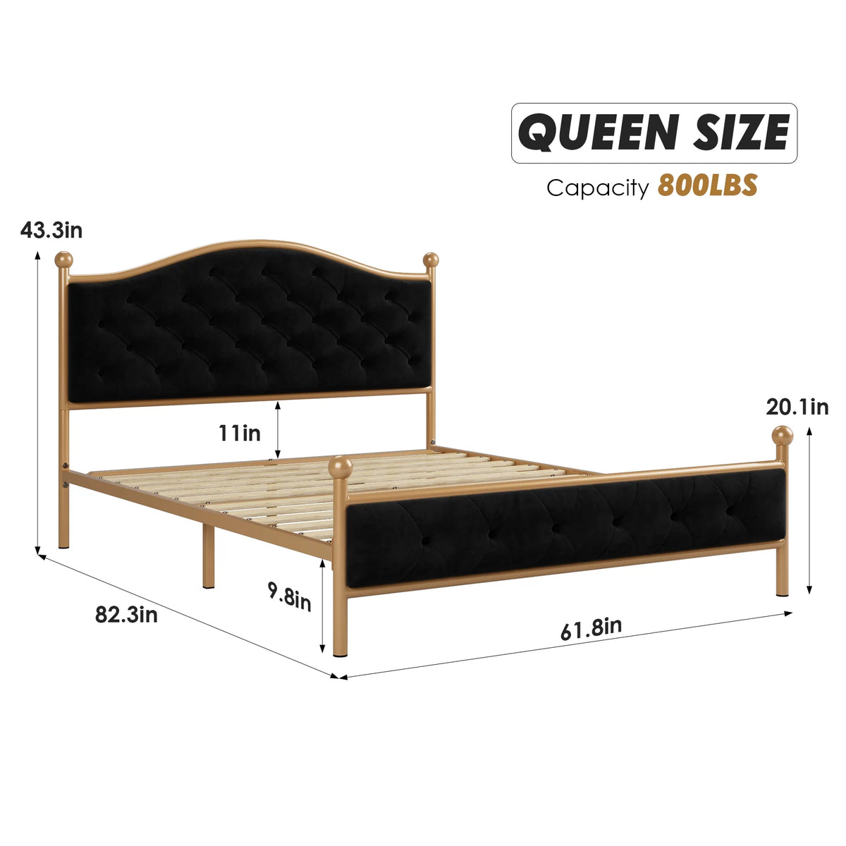 Black Queen Size Upholstered Platform Bed Frame Q95333