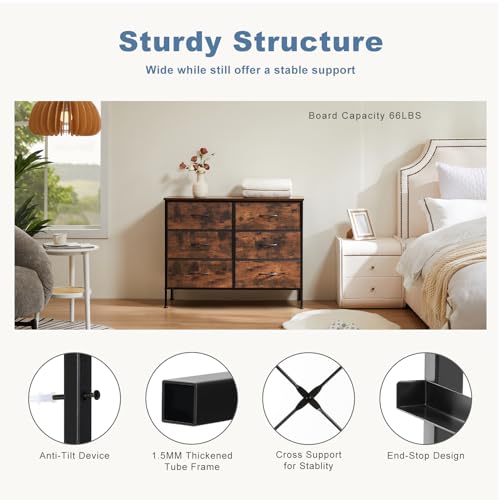 Brown TV Stand with 6 Fabric Drawers S255