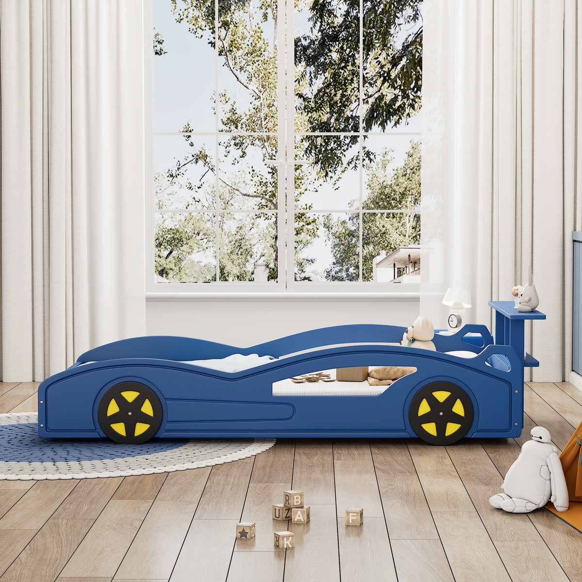 Wooden Car-Shaped Platform Twin Bed with Wheels Z456787