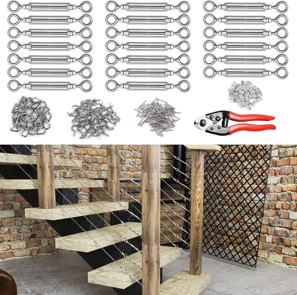 20Set 1/8" Stainless Steel Cable Railing Kit Hardware Turnbuckle M5 Eye to Eye Angle Adjustable Pack of 2 K3235