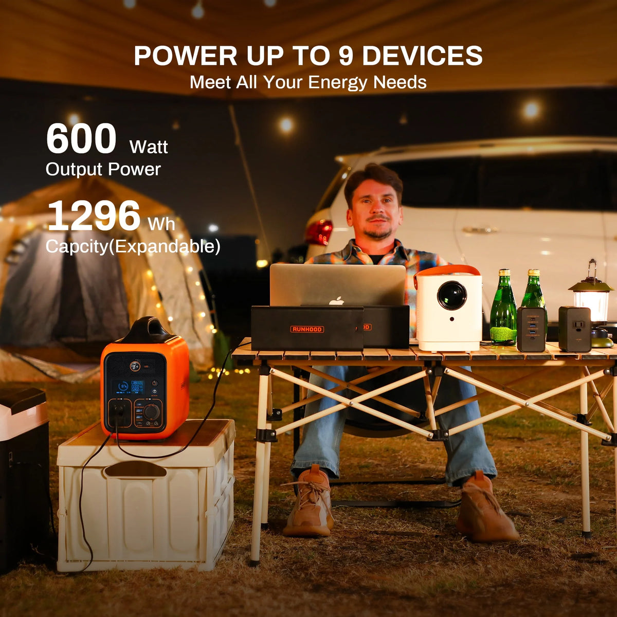Portable Power Station 1296Wh Swappable Lithium Backup Batteries 600W AC Outlet Solar Generator F3719