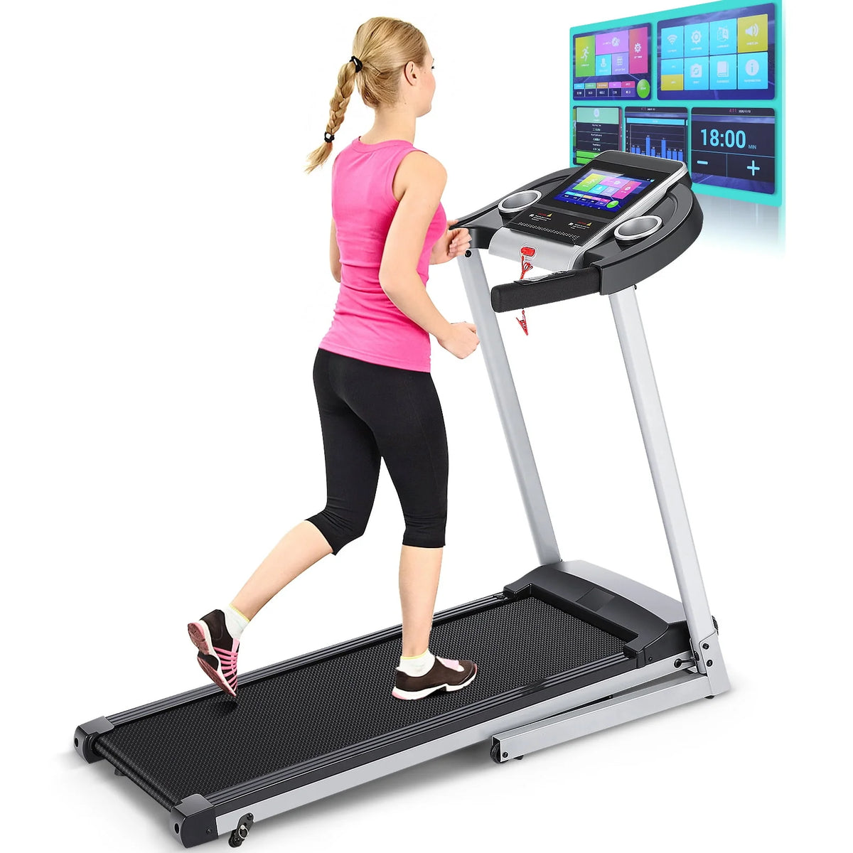 Silver Treadmill with 10 HD Touchscreen and 36 Preset Programs F4743