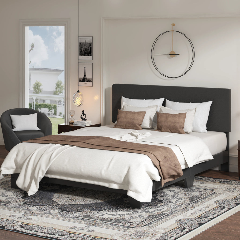 Queen Upholstered Platform Bed Frame with Adjustable Leather Headboard K11151