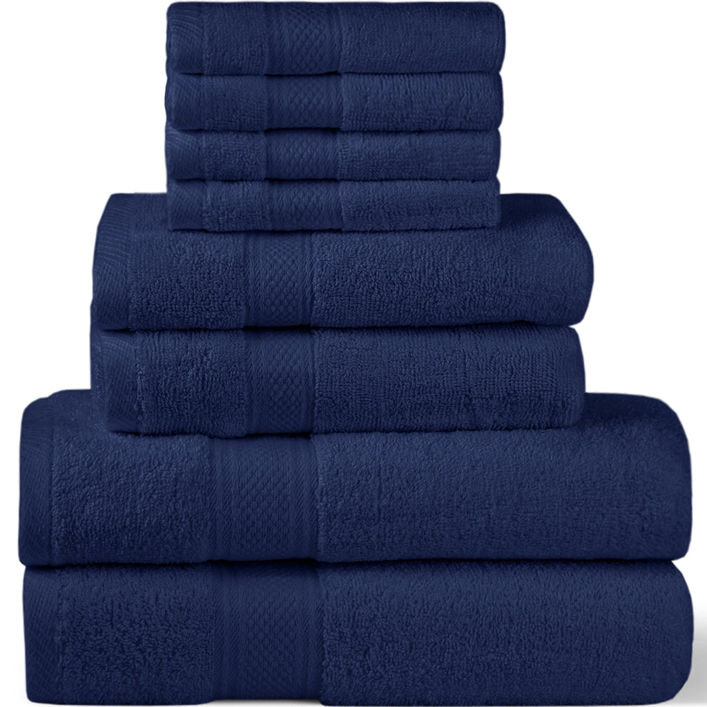 Navy Blue 8 Pack 600 GSM Bath Towels Set X9443