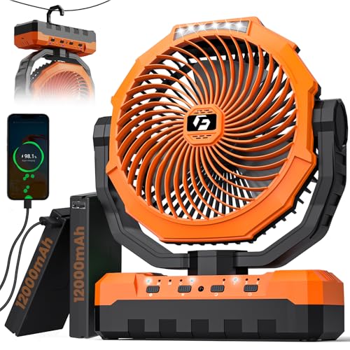 24000mAh Rechargeable Battery Operated Camping Fan with Light & Hook Z4273