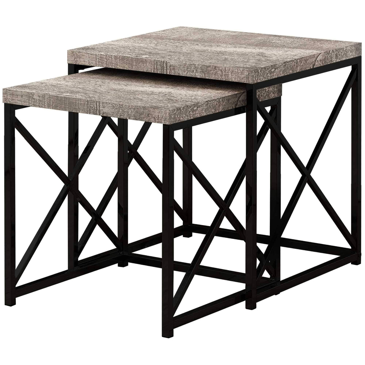 Taupe Black Particle Board Metal 2pcs Nesting Table Set V89805