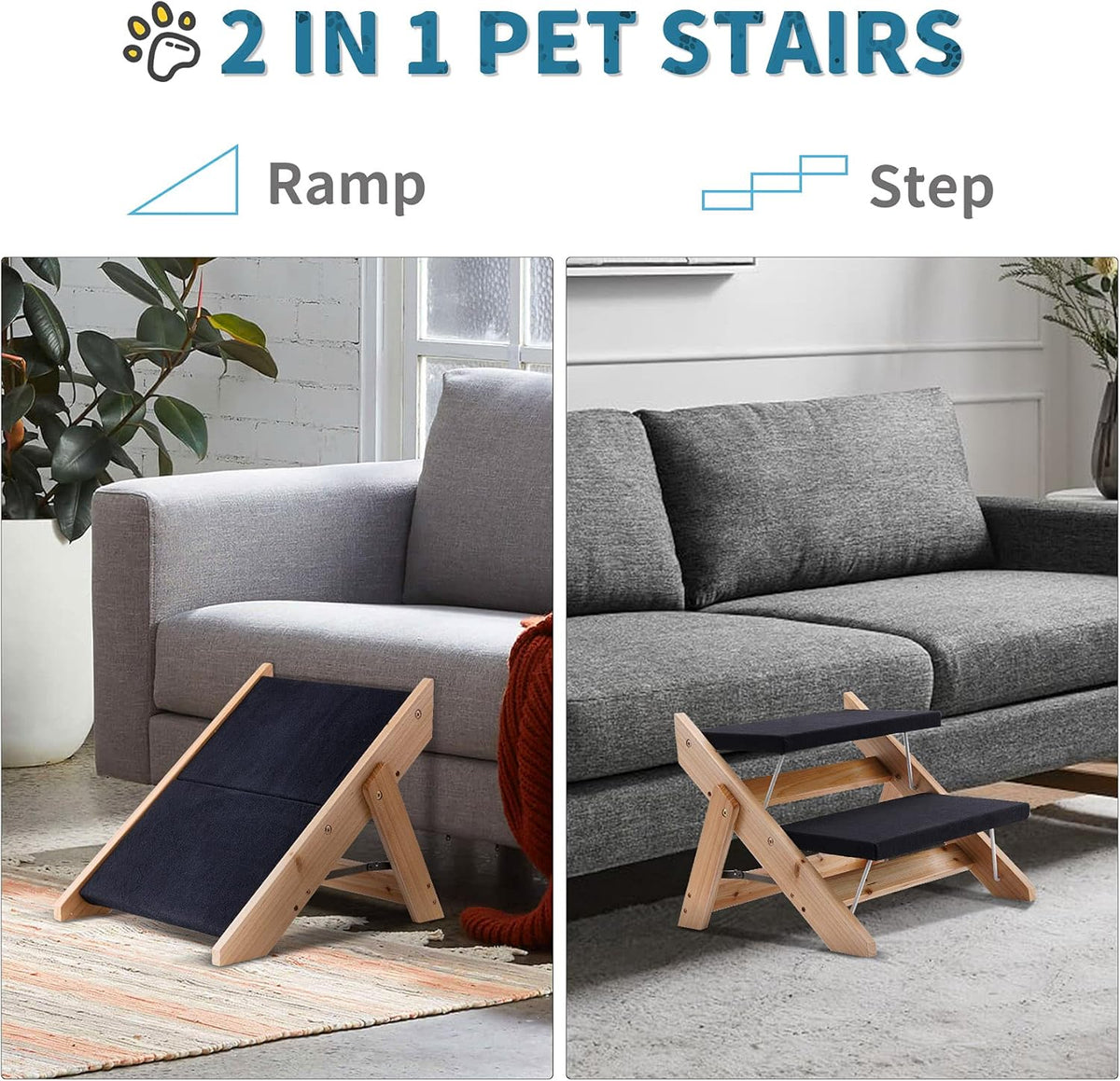 2 in 1 Foldable Wooden Non Slip Pet Stairs G726453