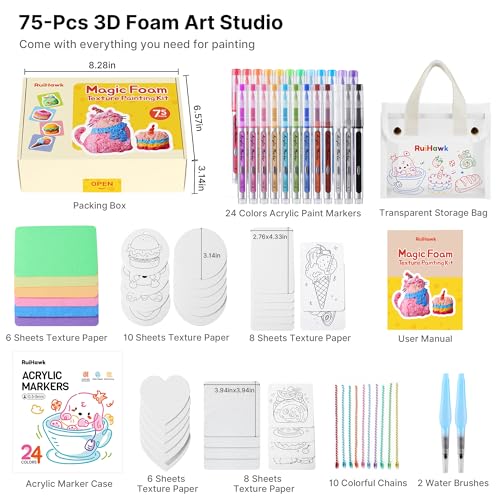 75 Pcs Foam Texture Painting Kit with 24 Acrylic Markers L887180