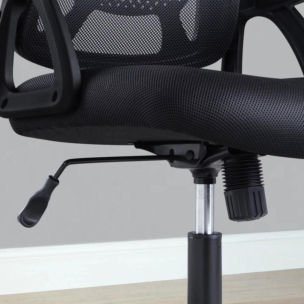 Black Fabric Ergonomic Office Chair with Adjustable Headrest L44605