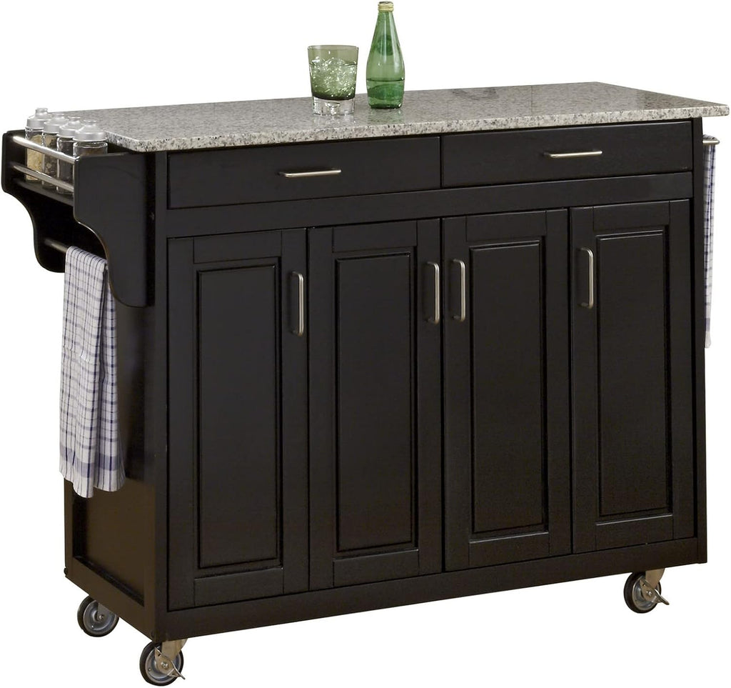 Natural 4 Door Cabinet Kitchen Cart with Gray Granite Top K819