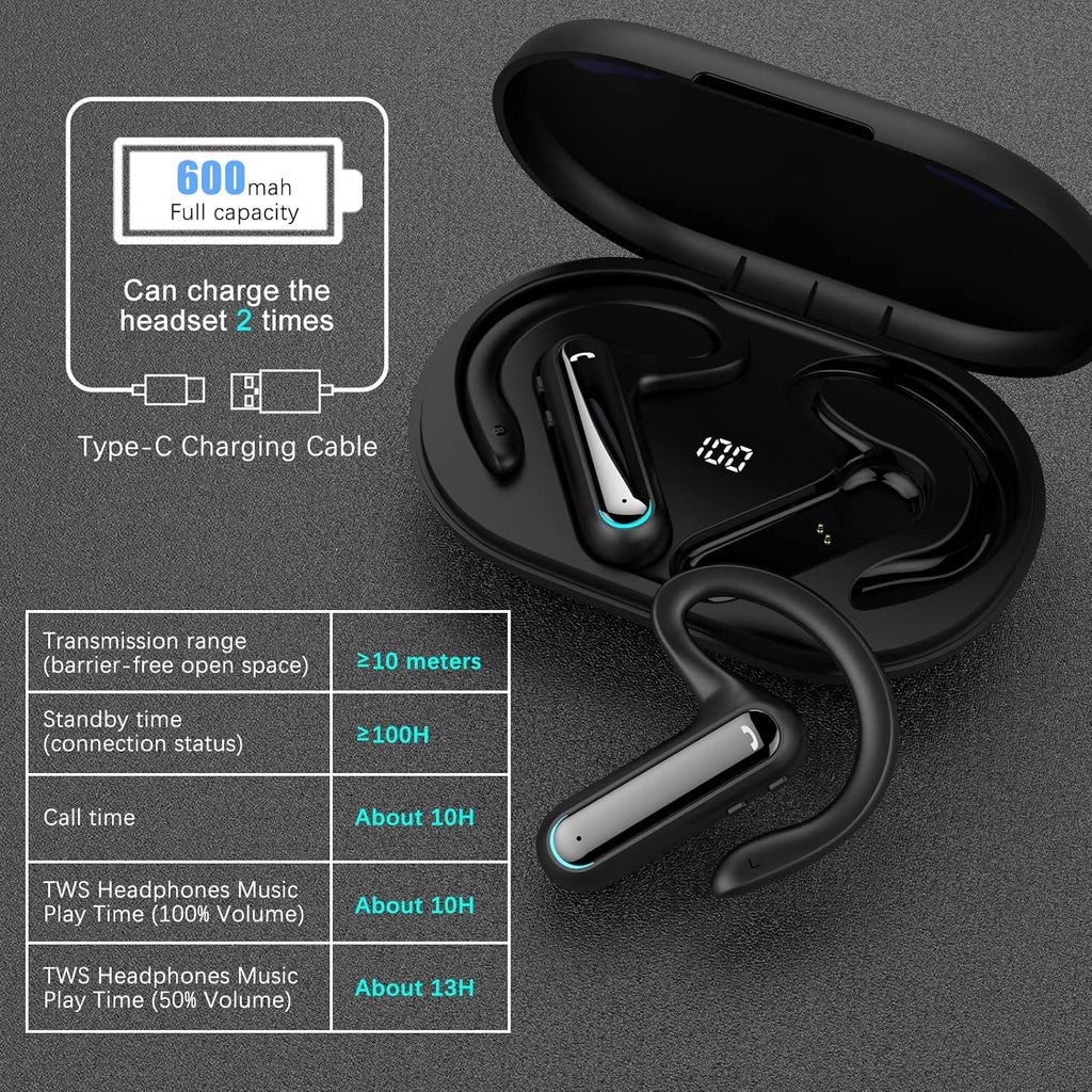 Open Ear Wireless Earbuds with Earhooks and Charging Case W7757