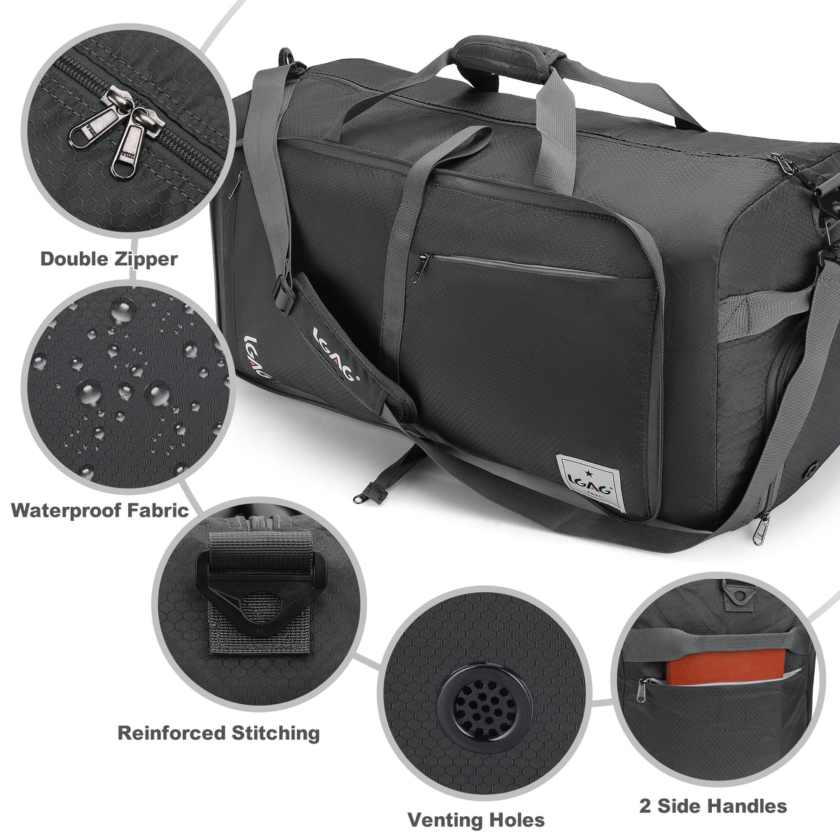 Gray 85L Foldable Waterproof Travel Duffle Bag with Shoe Compartment N236602