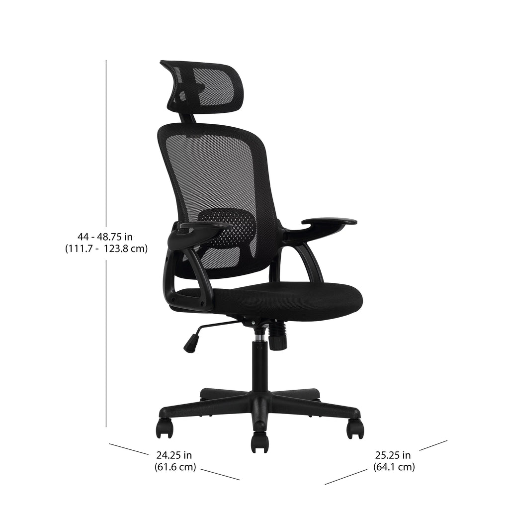 Black Fabric Ergonomic Office Chair with Adjustable Headrest L44605