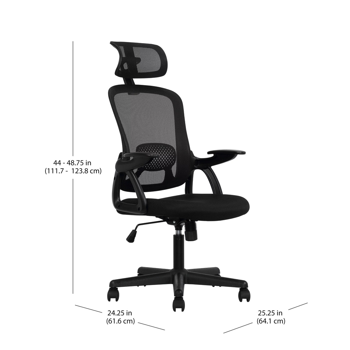 Black Fabric Ergonomic Office Chair with Adjustable Headrest L44605
