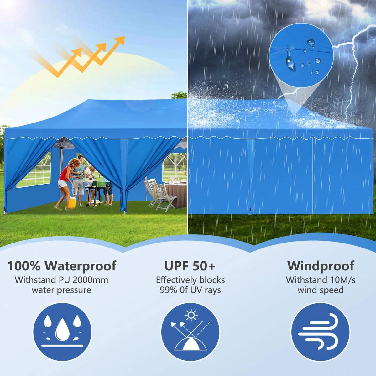 10X30ft Heavy Duty Pop Up Canopy Tent with 8 Sidewalls Blue R233095