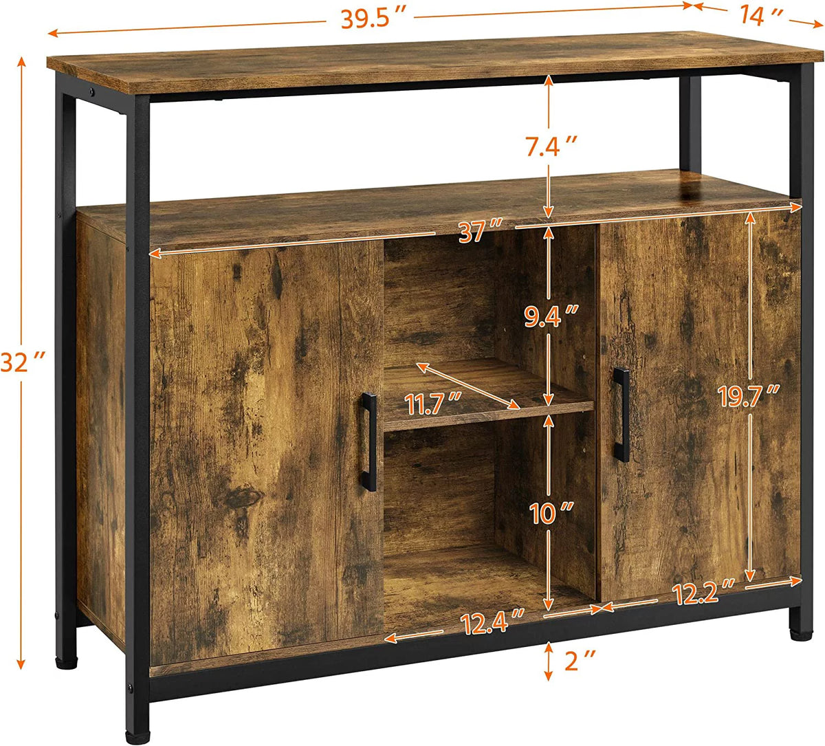Rustic Brown Sideboard with Two Doors and Adjustable Shelves G8036