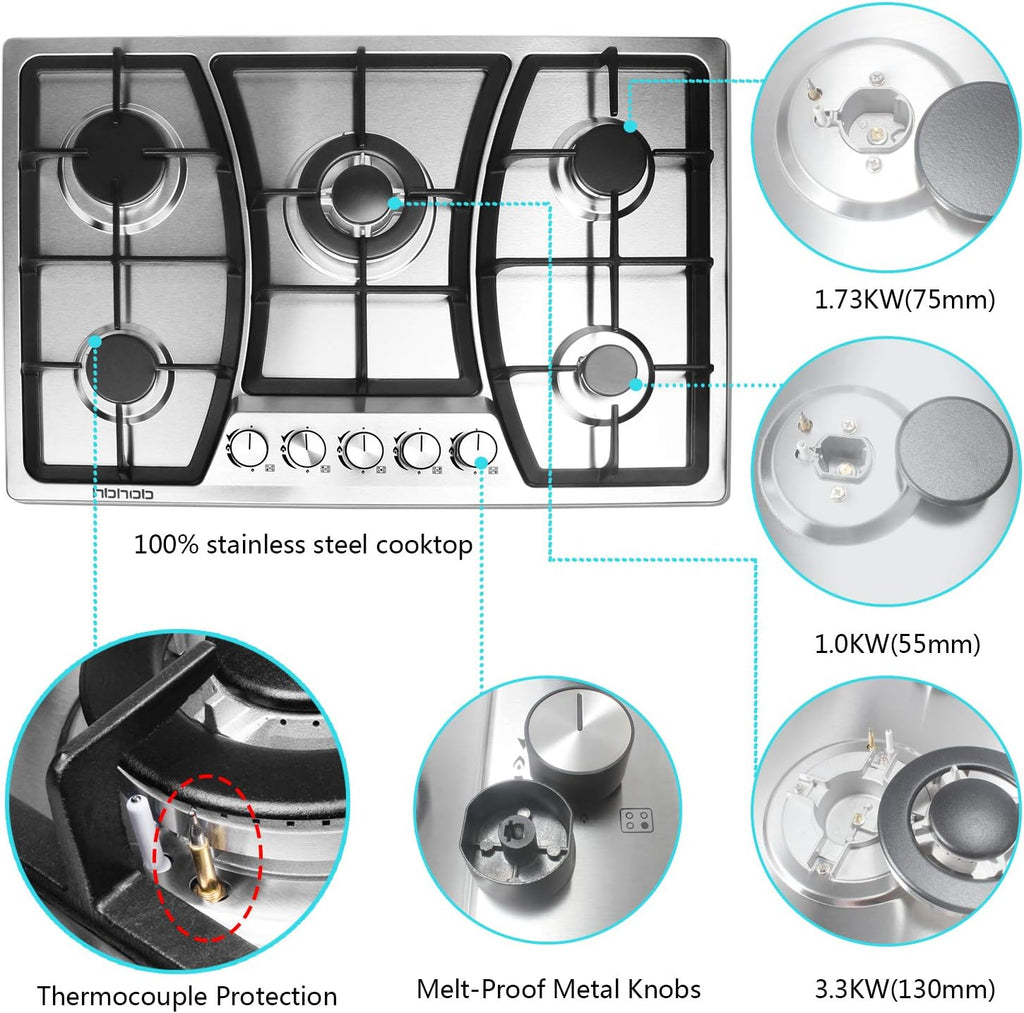 30 inches 5 Burners Stainless Steel Gas Cooktop L125