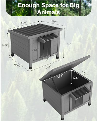 Outdoor Cat House Waterproof Foam Insulated Large Wooden Cat Condos 21.3" L x 19.9" W x 18.9" H H97209