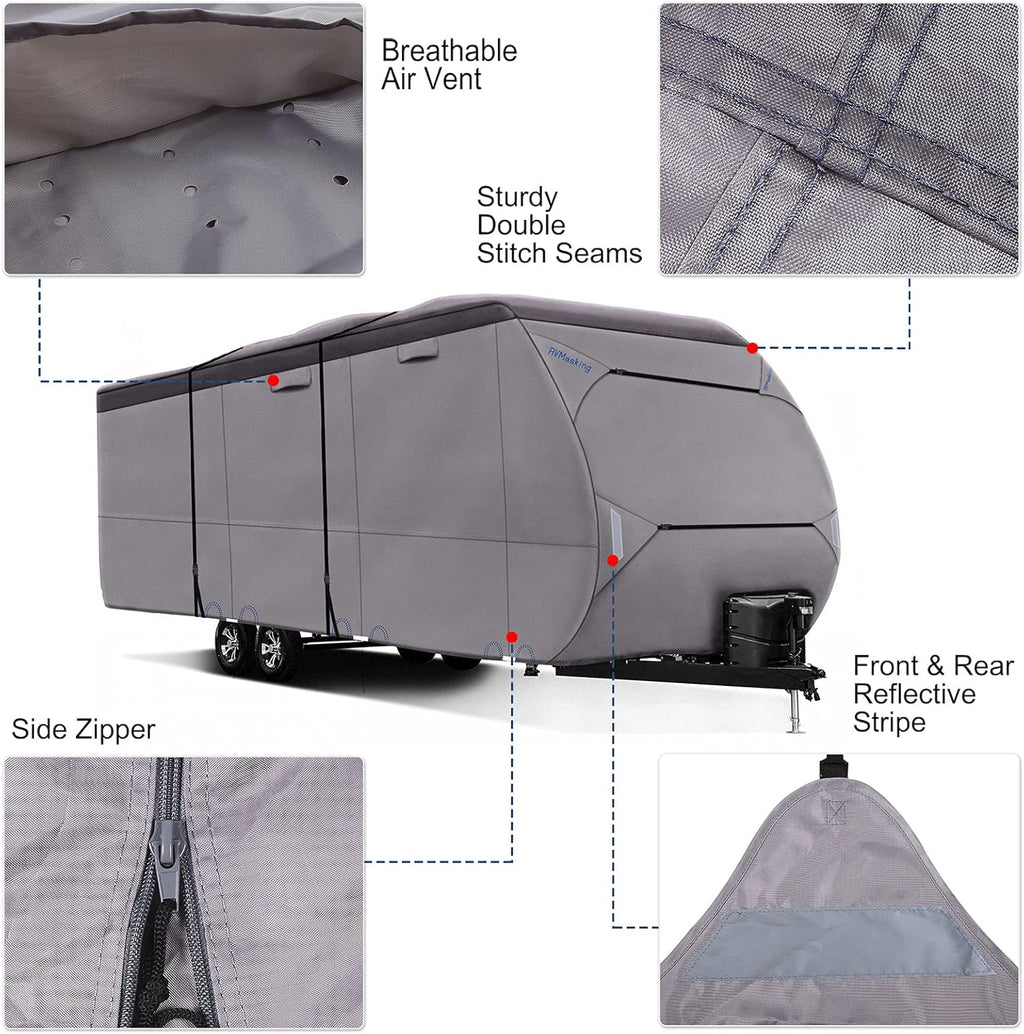 Waterproof 500D Travel Trailer Cover with 4 Tire Covers X351