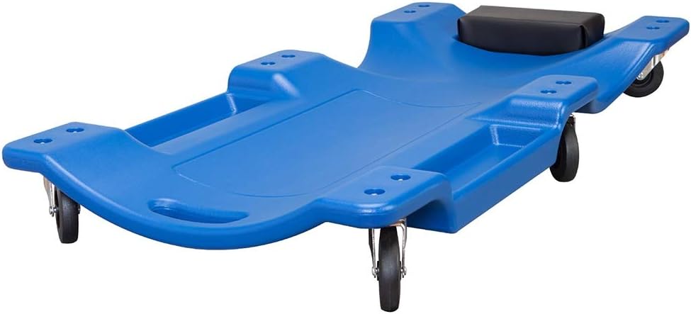 Blue Blow Molded Plastic Rolling Creeper with Padded Headrest X22776