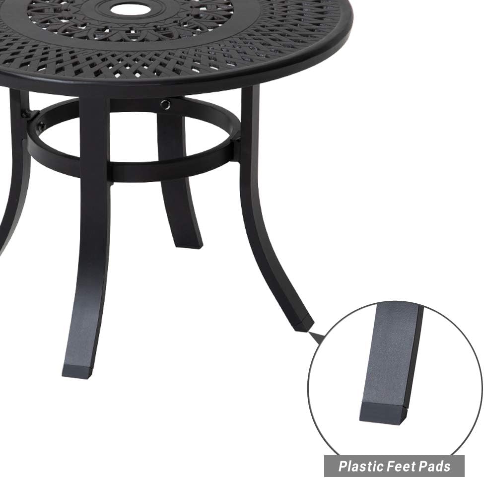 Cast Aluminum Round Side Table with Umbrella Hole, Black W717398