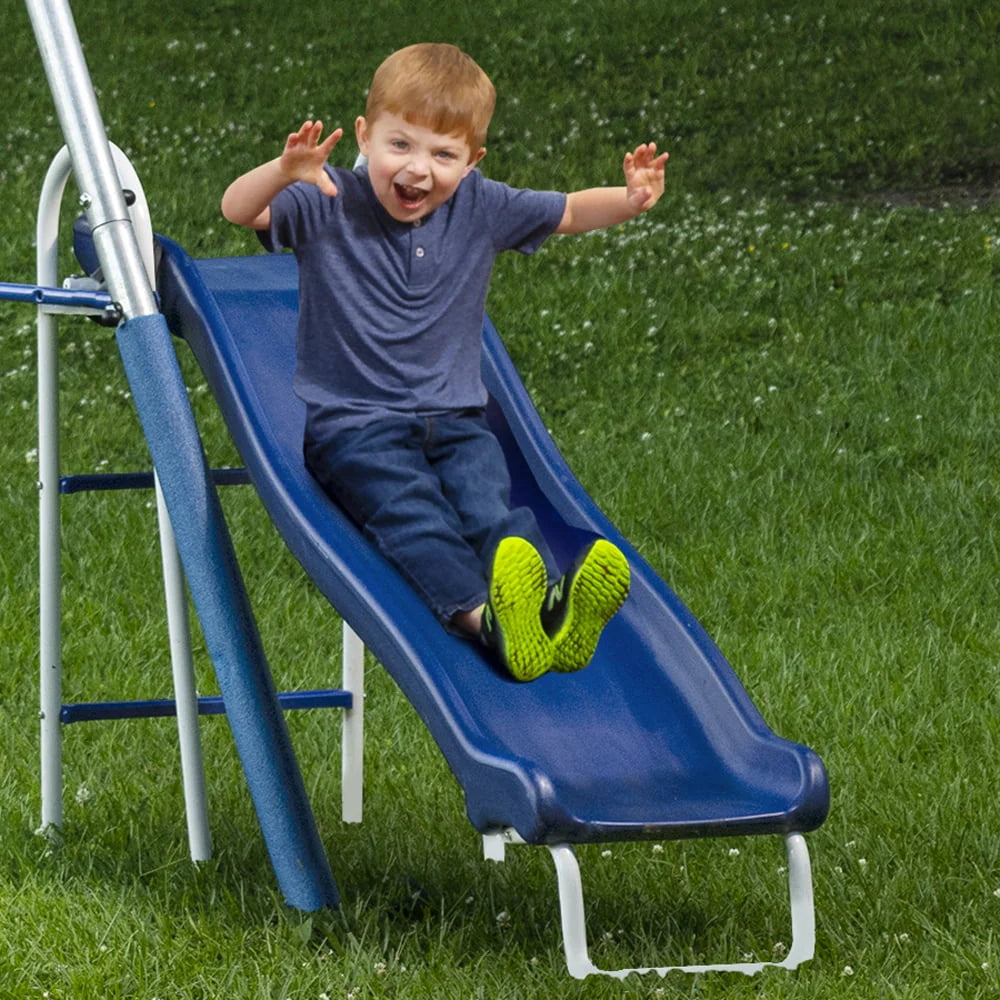 Metal Swing Set with 2 LED Swing Seats, Disc Swing, & Wave Slide P34580