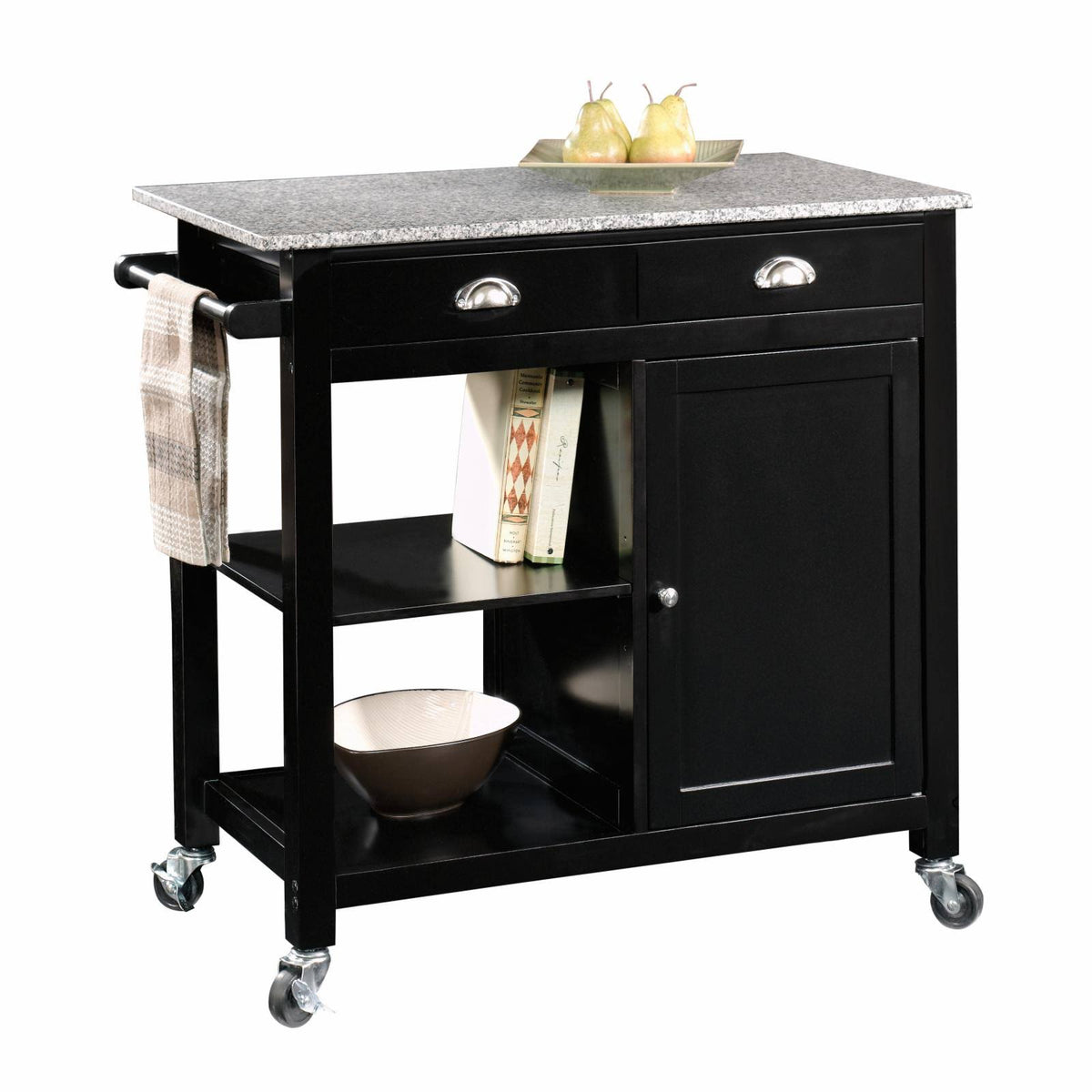 Black Granite Top Kitchen Cart R3864
