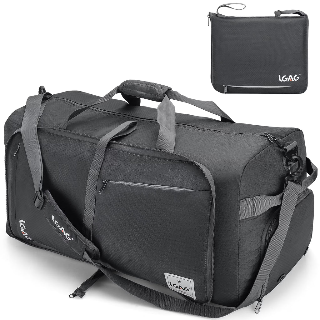 Gray 85L Foldable Waterproof Travel Duffle Bag with Shoe Compartment N236602