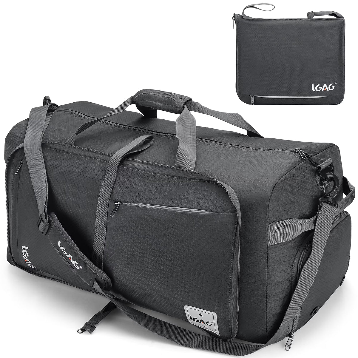 Gray 85L Foldable Waterproof Travel Duffle Bag with Shoe Compartment N236602