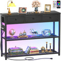 Black Console Table with Charging Station and Storage Shelves U60859