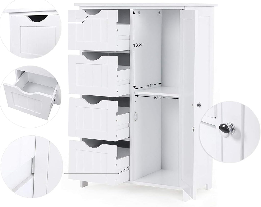 White 1 Door 4 Drawer Wood Storage Cabinet L4486