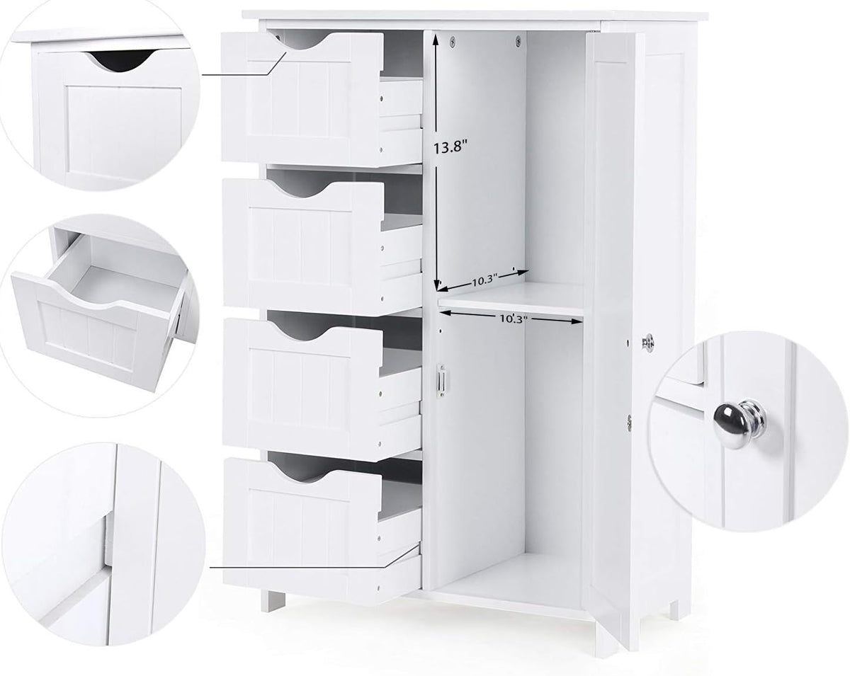 White 1 Door 4 Drawer Wood Storage Cabinet L4486