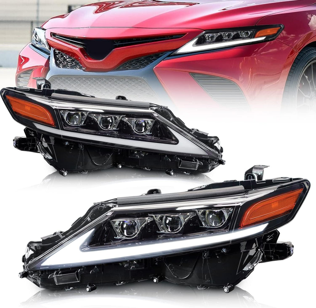 Full LED Projector Headlamp with Sequential Turn Signal DRL for Camry 2018 2019 2020 2021, A Pair J883