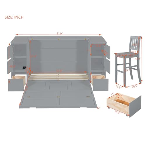 Gray Wood Murphy Bed with Drawers and Cabinets Y729529