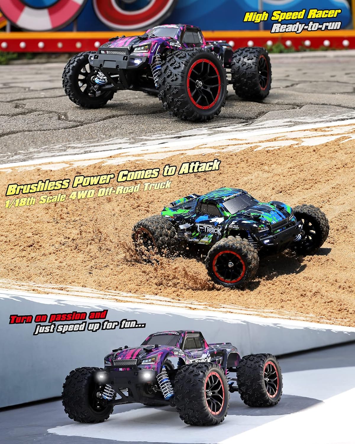 1/18 Scale 4WD Brushless RC Truck with Extra Shell and Battery D17959