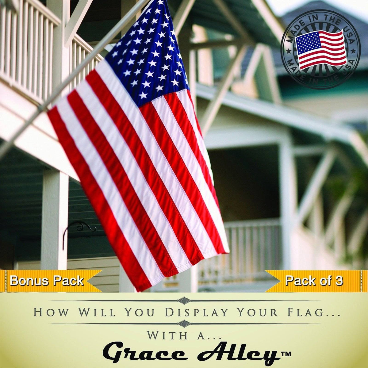3 Pack 3x5 ft. Embroidered Stars and Sewn Stripes Flag L5142