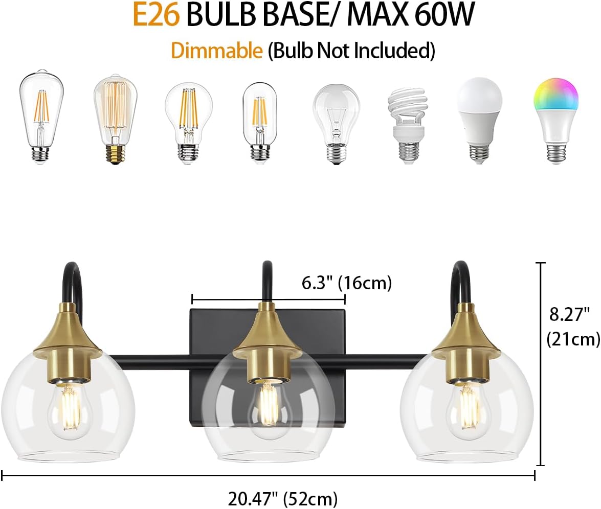 Black Gold 3 Light Bathroom Vanity Light R455