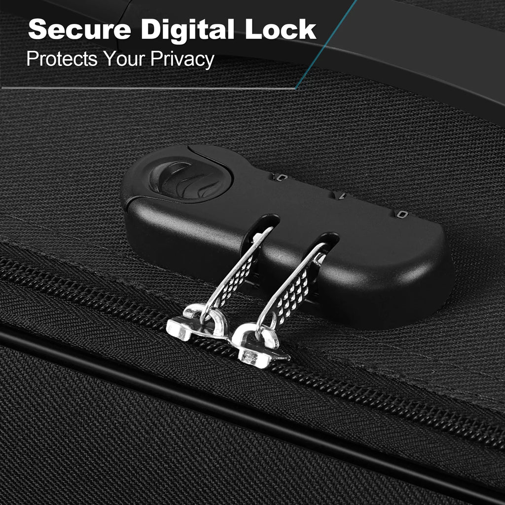 20 inch Softside Black Carry On Suitcase with Spinner Wheels Lock X826