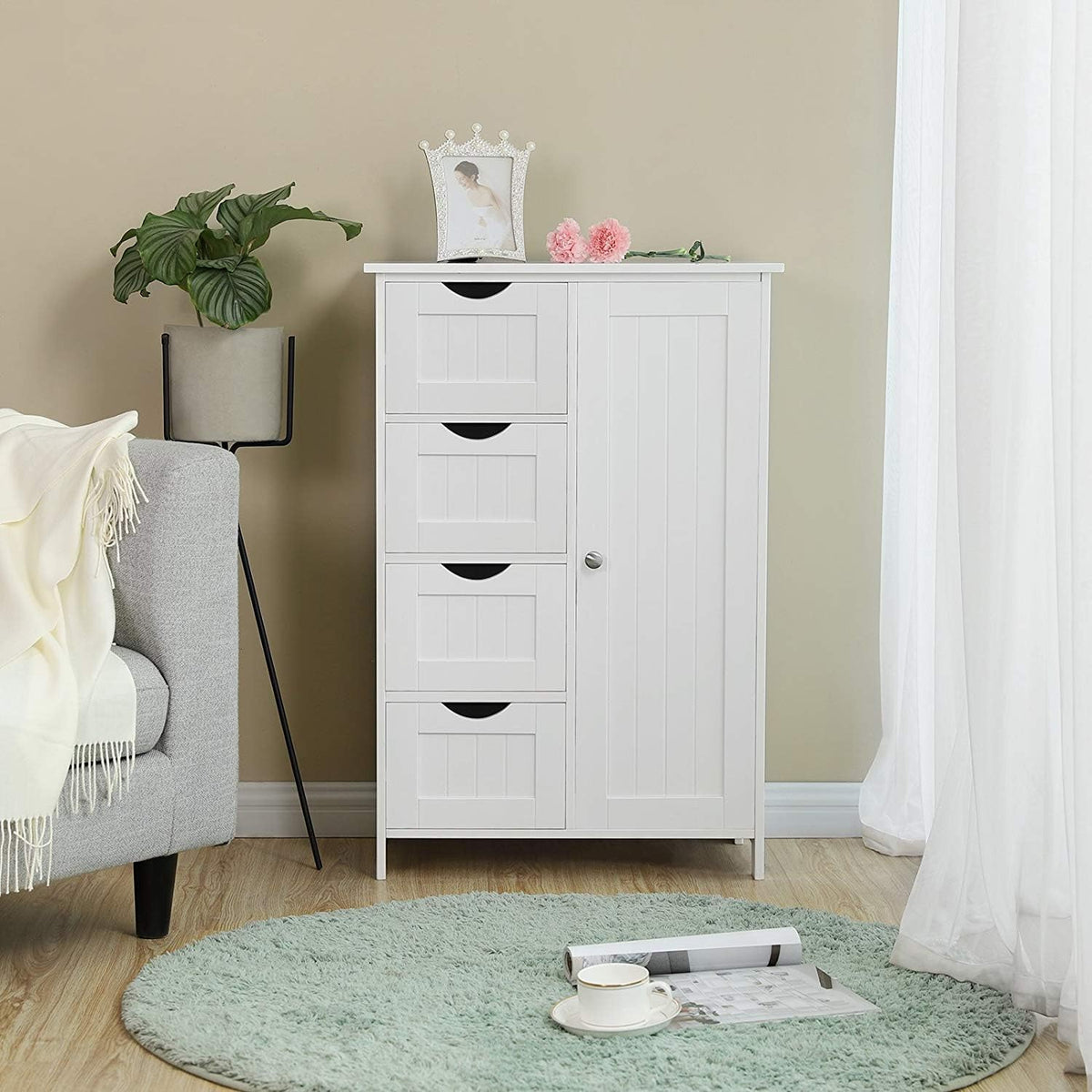White 1 Door 4 Drawer Wood Storage Cabinet L4486