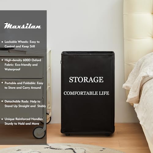 Beige 50L Collapsible Rolling Laundry Hamper I341944