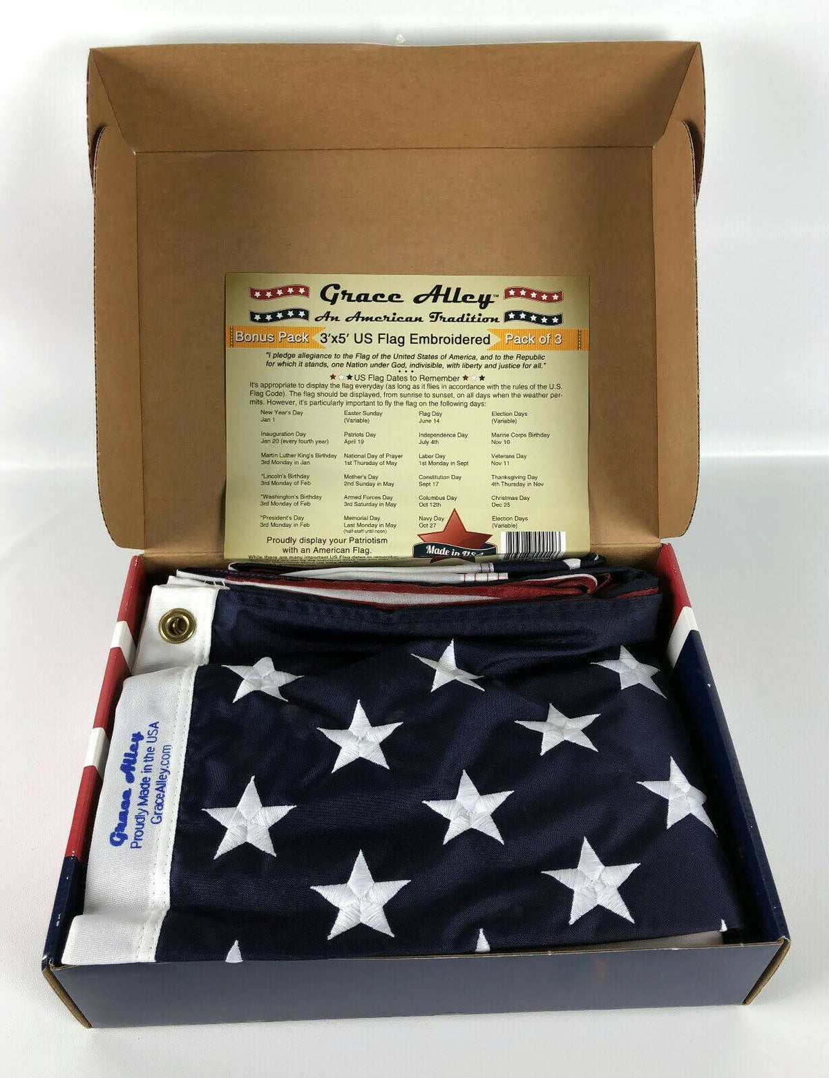 3 Pack 3x5 ft. Embroidered Stars and Sewn Stripes Flag L5142