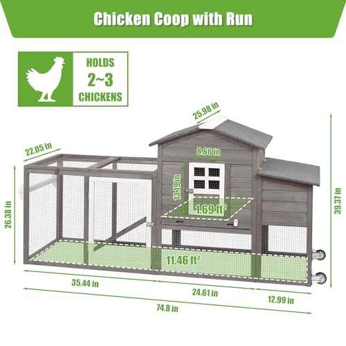 Wooden Chicken Coop Cage with Nesting Box, Waterproof Roof, Removable Tray E445799