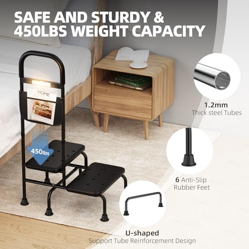 2 Step Stool with Handle Non-Skid Platform LED Light H24851