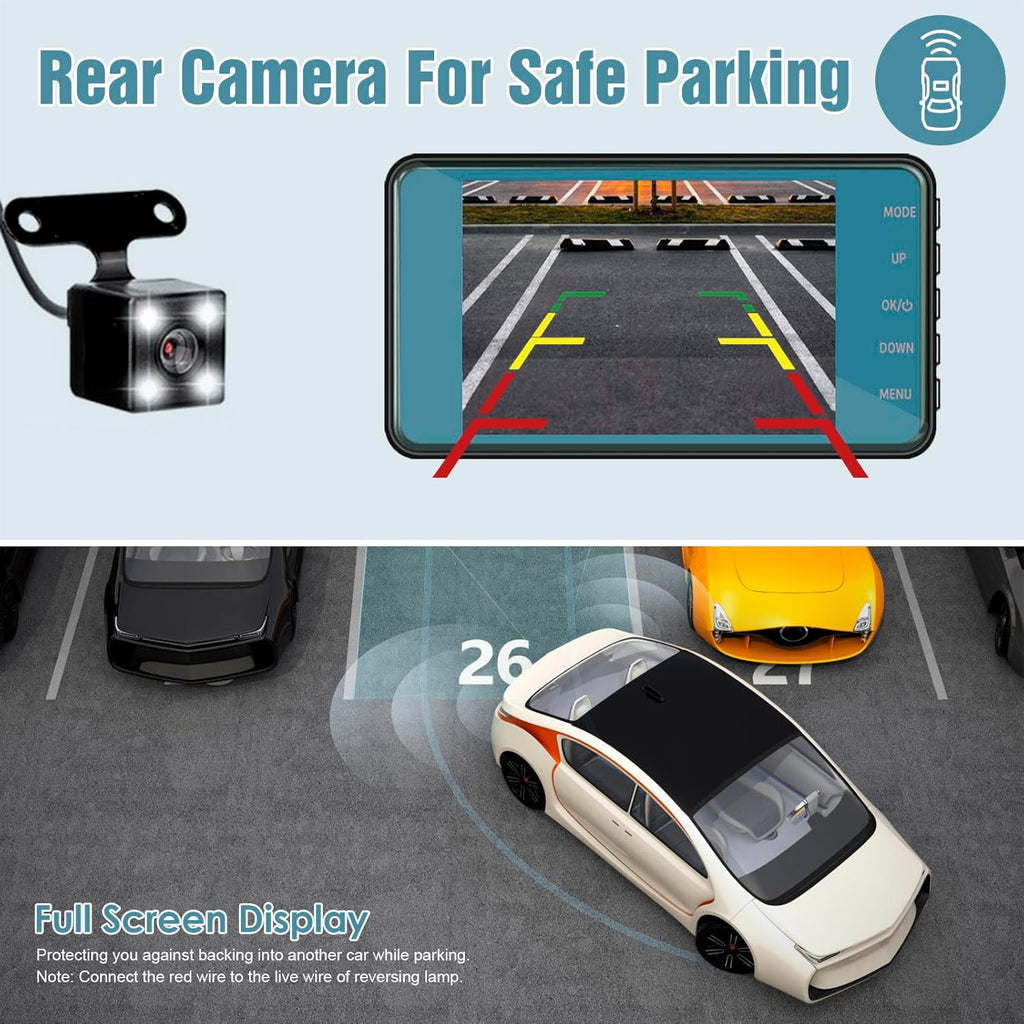 720P HD Dual Dash Cam with Night Vision and 4 inch LCD Display L14739
