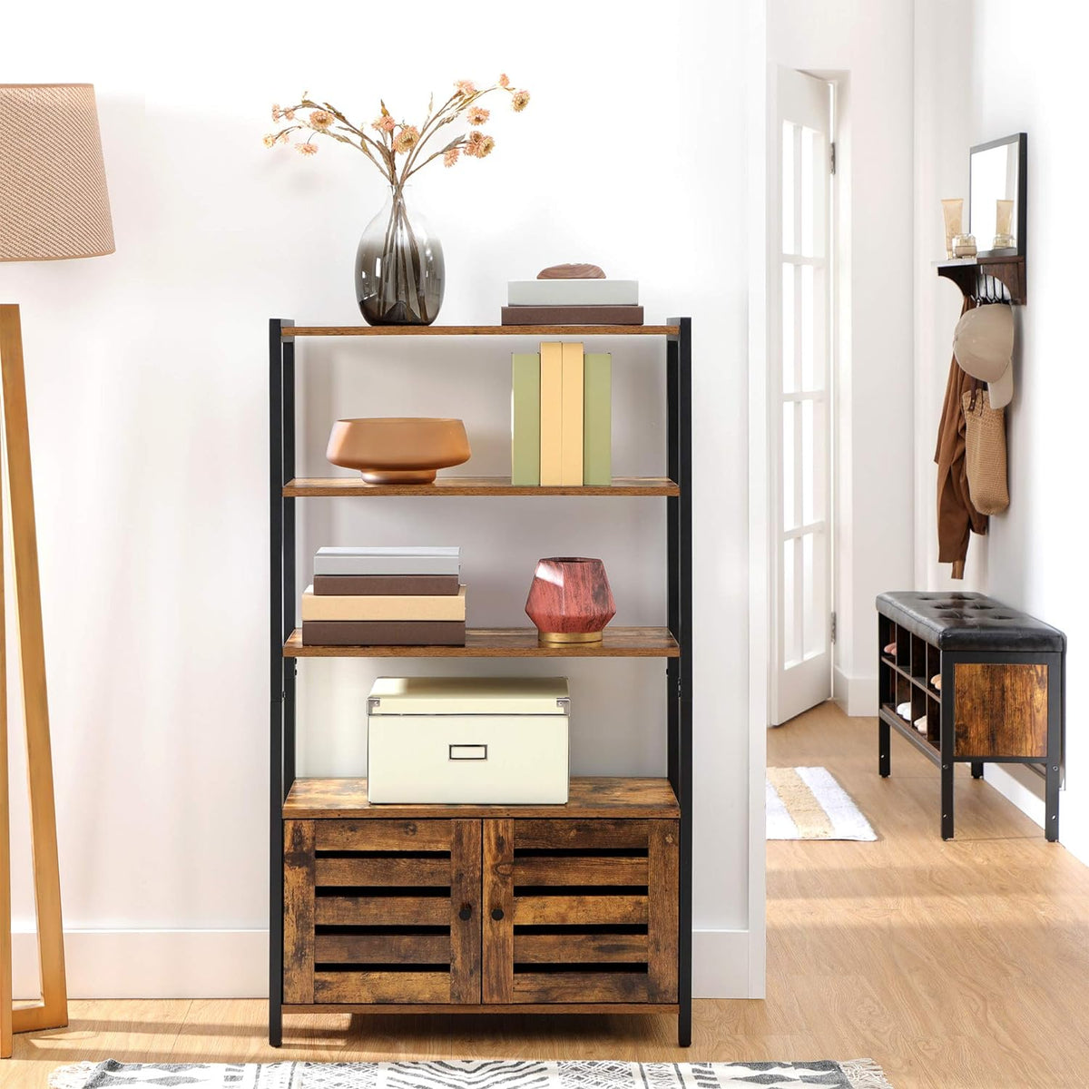 Rustic Brown Bookshelf and Storage Cabinet with 3 Shelves T330805