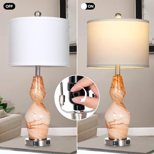 Glass Table Lamps Set of 2 with USB A+C Ports & AC Outlet N1031